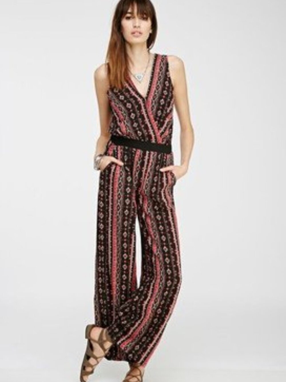 Forever 21 Boho Tribal Print Surplice Jumpsuit Medium M